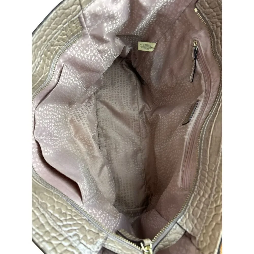 Kate Spade Large Croc Embossed Leather Tote Bag Beige Work Bag Preowned